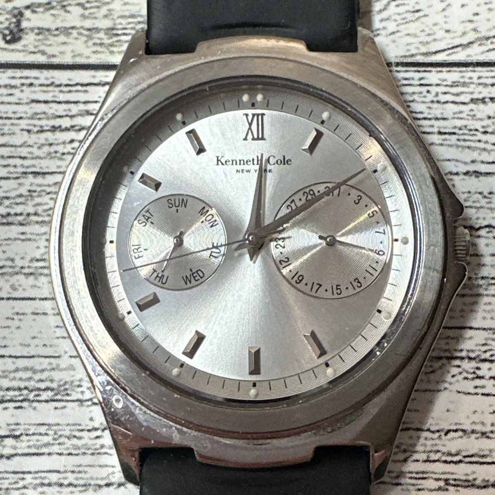 Kenneth Cole Slim Steel Multi Function Black Strap Watch KC1177 *Untested*